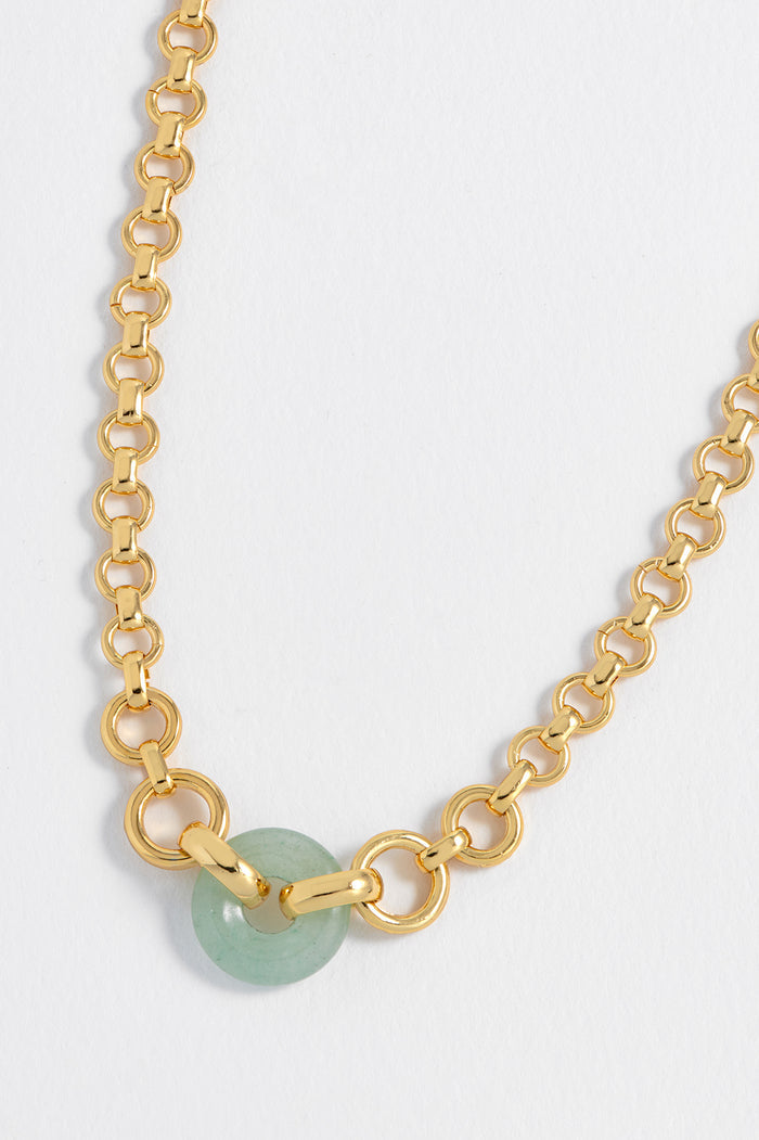 Green Quartz Graduated Round Link Chain Necklace