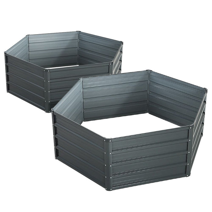 Greenfingers 2x Garden Bed 130x130x46cm Planter Box Raised Container Galvanised -Home Living Store - -