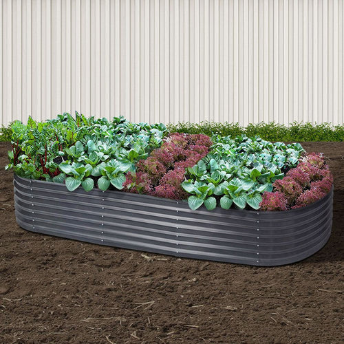 Greenfingers Garden Bed 240X80X42cm Oval Planter Box Raised Container Galvanised -Home Living Store - -