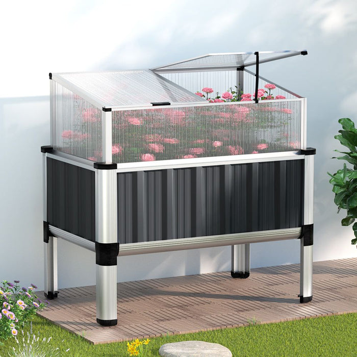 Greenfingers Garden Bed 80x49x74cm Greenhouse Planter Box Raised Galvanised Herb -Home Living Store - -