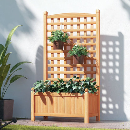 Greenfingers Garden Bed Wooden 64x35x115cm Planter Raised Box Container Trellis -Home Living Store - -