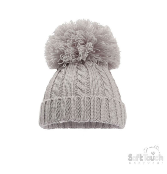 Grey 'Elegance' Cable Knit Hat w/Pom Pom : H650-G-SM