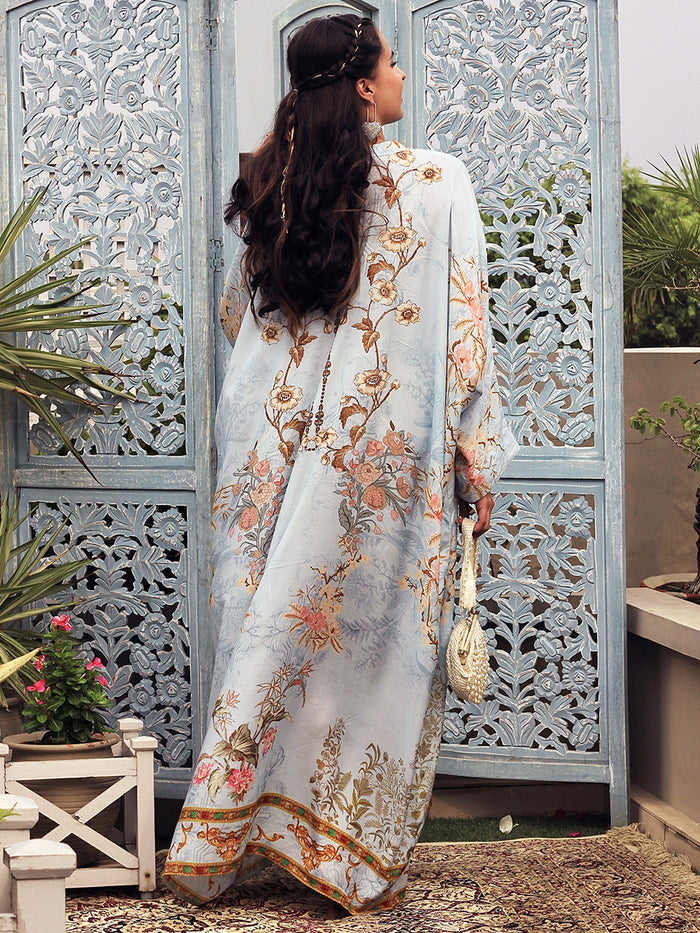 Falak Grey Moroccan Satin Silk Festive Dress detail