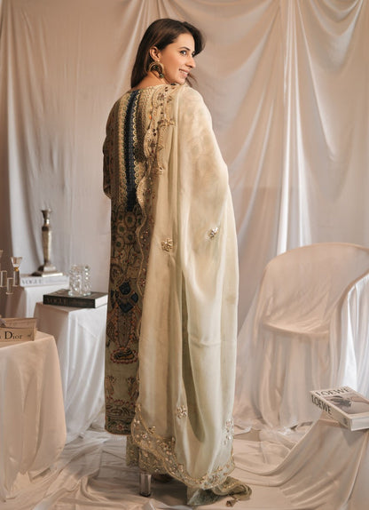 Paro Grey Moroccan Silk Kurta Pant Dupatta Set | Kurti Online Shopping