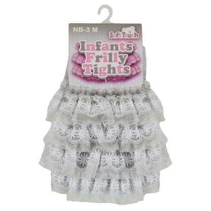 GREY RIBBED TIGHTS W/FRILL (NB-18 Months) T126-G - Kidswholesale.co.uk