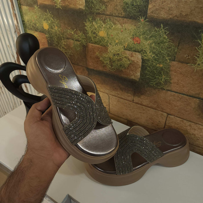 Grey Studs Slippers - Maha fashions -  Women Footwear