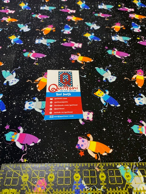 Group in Spaaace (6"x6" size) fabric from Animals in Spaaace Collection 60 inches WIDE!