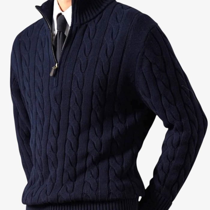 Half-zip long-staple cotton sweater - AntoniosClothing - Flower gray