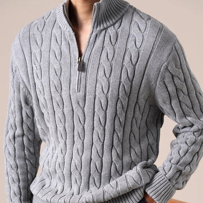 Half-zip long-staple cotton sweater - AntoniosClothing - Flower gray