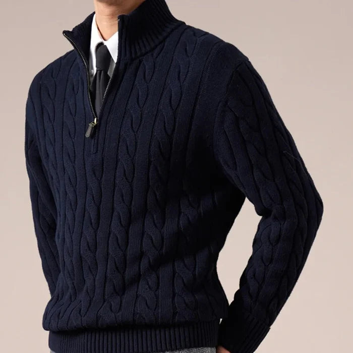Half-zip long-staple cotton sweater - AntoniosClothing - Flower gray