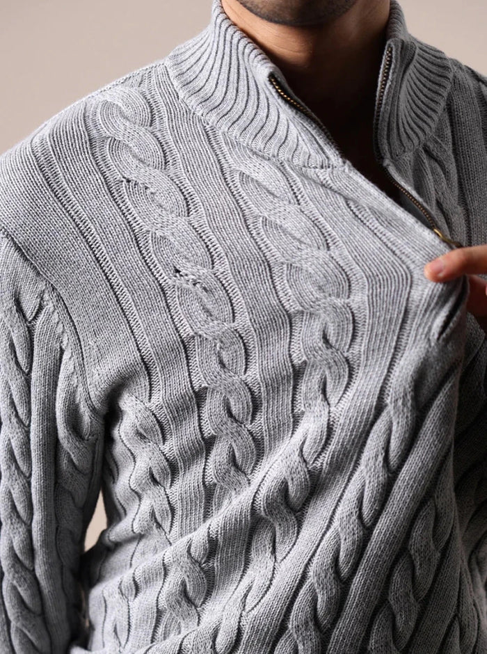 Half-zip long-staple cotton sweater - AntoniosClothing - Flower gray