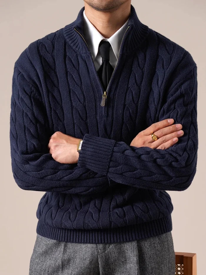 Half-zip long-staple cotton sweater - AntoniosClothing - Flower gray