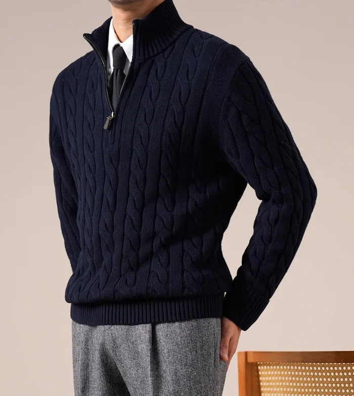 Half-zip long-staple cotton sweater - AntoniosClothing - Flower gray