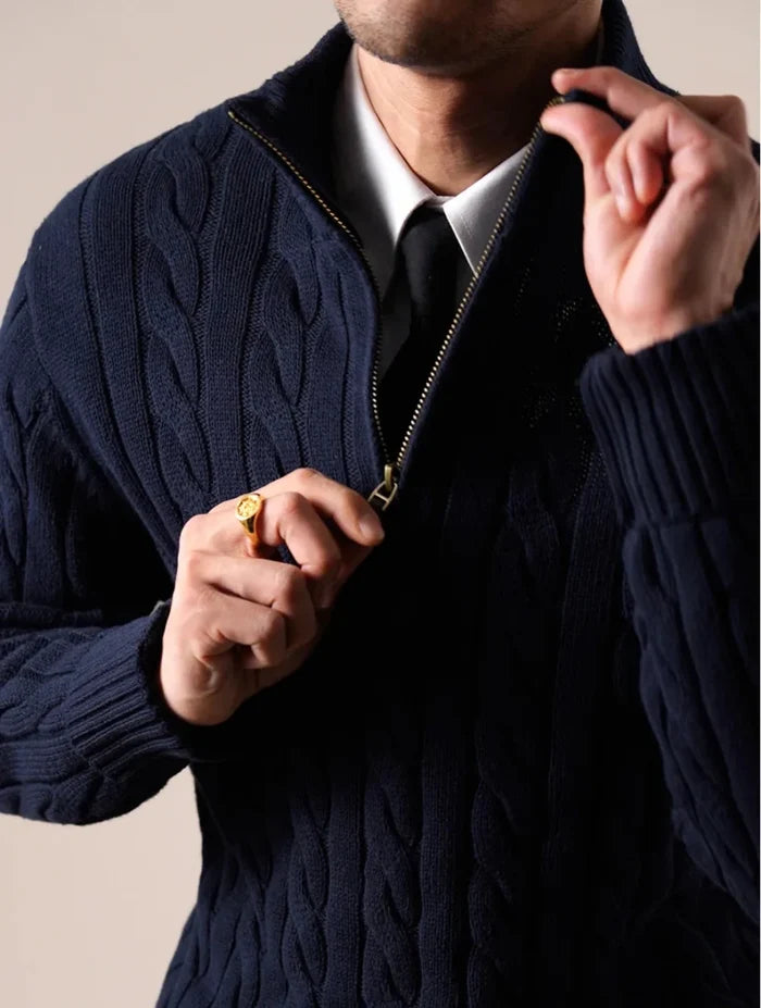 Half-zip long-staple cotton sweater - AntoniosClothing - Flower gray