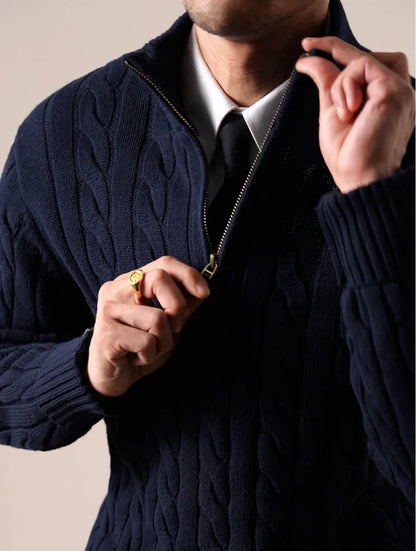 Half-zip long-staple cotton sweater - AntoniosClothing - Flower gray