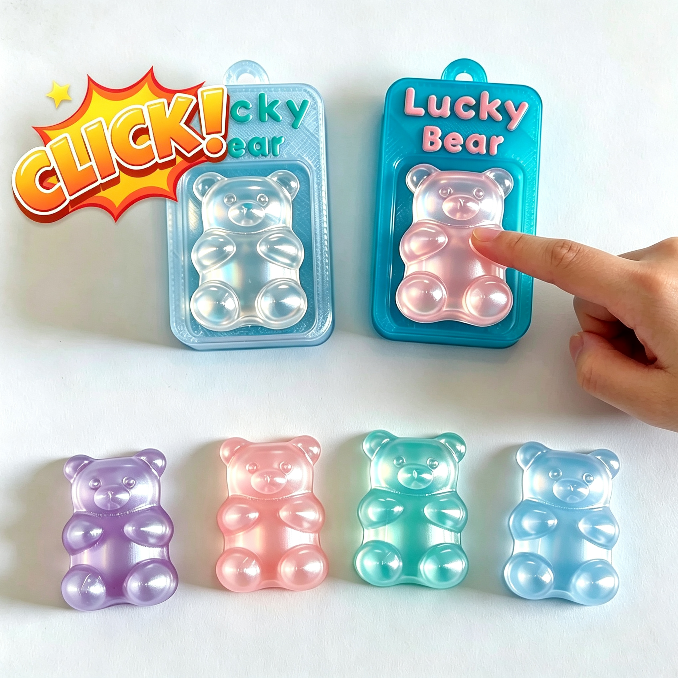 Handmade Kawaii Bear Keychain Fidget Clicker Resin Mold【1 Base & 2 Lids】