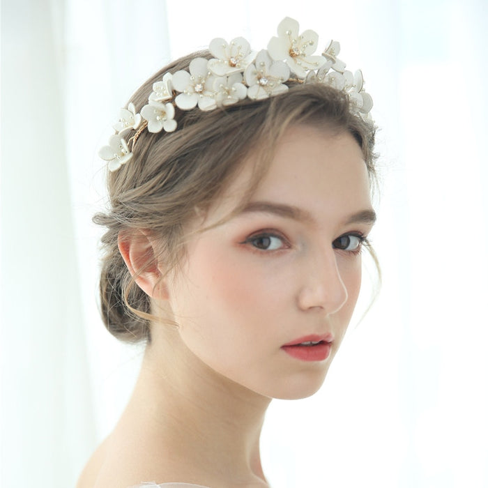 Handmade Wreath Simulated Pearl Headband Bridal Wedding Headpiece