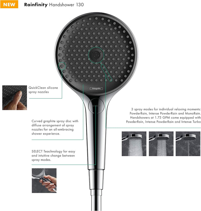 hansgrohe Rainfinity Rain 5inch Modern Handheld Shower Head 3Spray Chrome Size 1.75