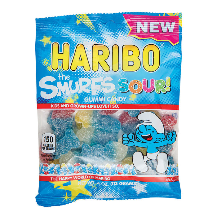 Haribo Gummi Candy The Smurfs Sour 4oz Peg Bag - 12ct