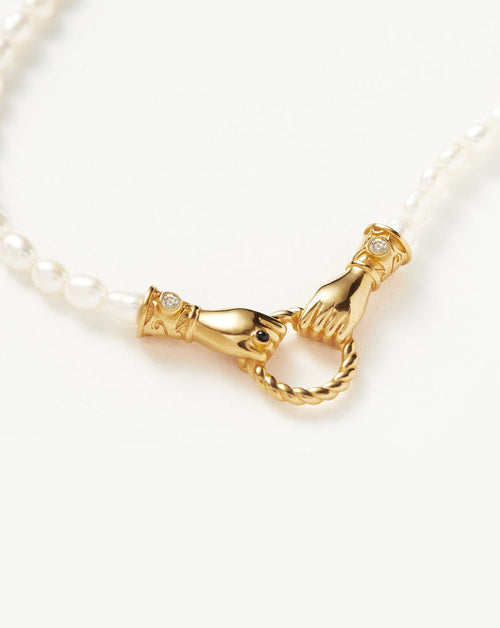 Harris Reed In Good Hands Pearl Pendant Necklace | 18k Gold Plated/Pearl & Black Onyx Necklaces Missoma
