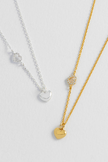 Heart Charm With Open Cz Heart Necklace
