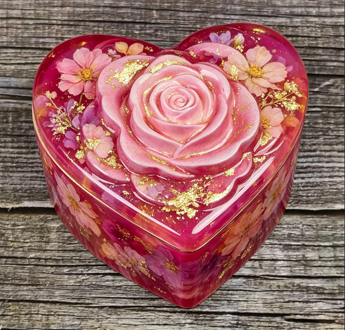 Heart-Shaped Rose Storage Box Resin Mold