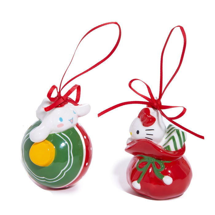 Hello Kitty and Cinnamoroll 2-pc Holiday Ceramic Ornament Set (Red) Seasonal Blue Sky Clayworks