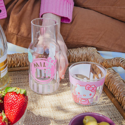 Hello Kitty Glass Carafe and Cup Set (Strawberry Milk) Home Goods Silver Buffalo