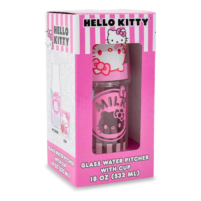 Hello Kitty Glass Carafe and Cup Set (Strawberry Milk) Home Goods Silver Buffalo