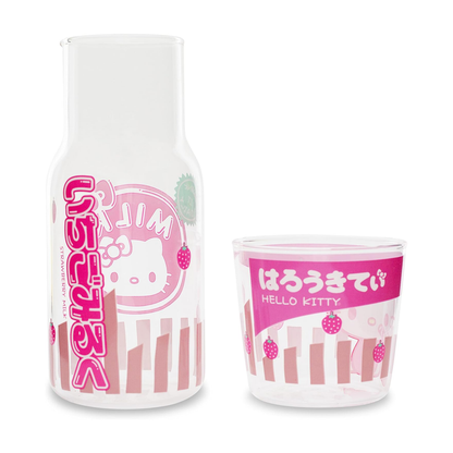 Hello Kitty Glass Carafe and Cup Set (Strawberry Milk) Home Goods Silver Buffalo