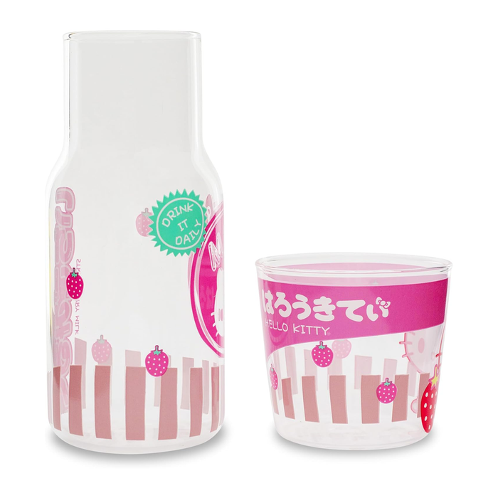 Hello Kitty Glass Carafe and Cup Set (Strawberry Milk) Home Goods Silver Buffalo