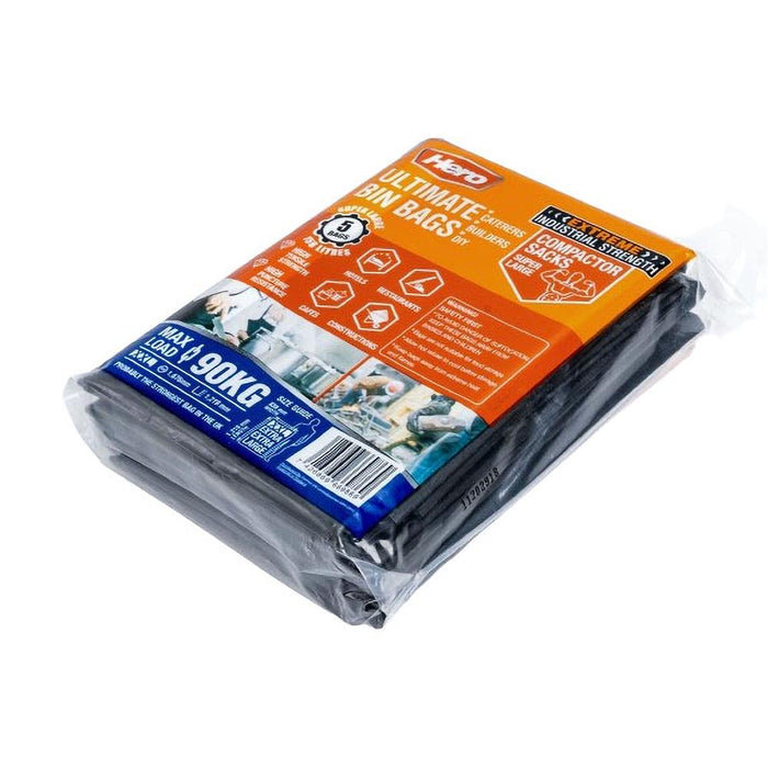 Hero Heavy Duty Super Large Ultimate Black Bin Bags 5-Pack