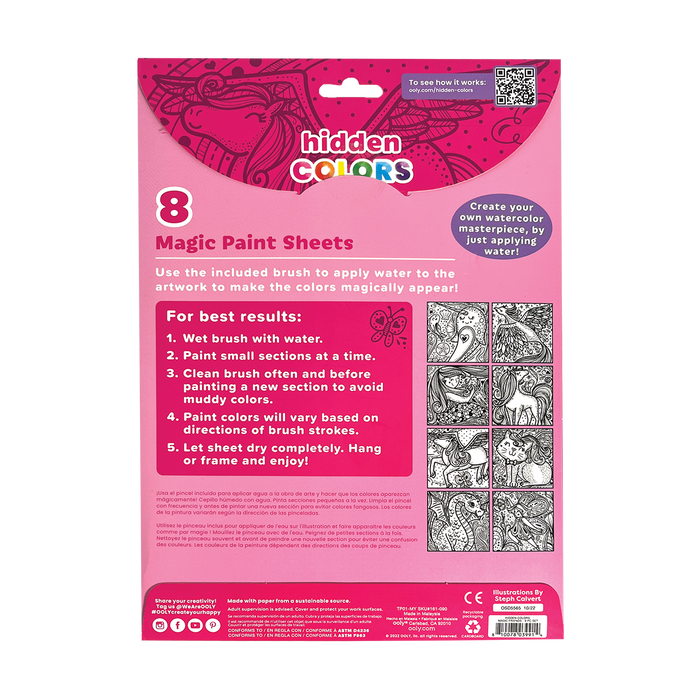 OOLY Hidden Colors Magic Paint Sheets - Magic Friends backside of package