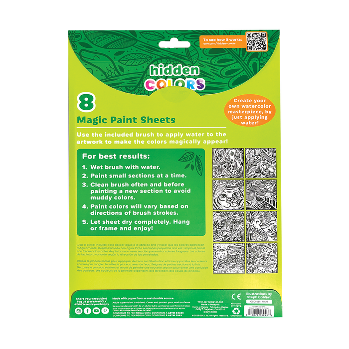 OOLY Hidden Colors Magic Paint Sheets - Magic Jungle backside view of packaging