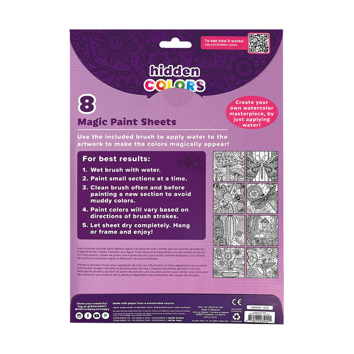 OOLY Hidden Colors Magic Paint Sheets - Magic Nature back side view of packaging