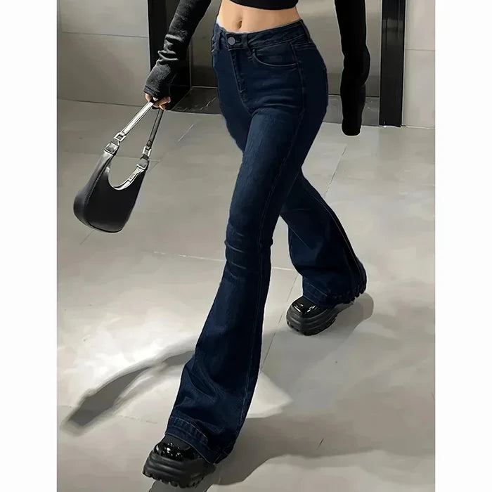 High waist flared jeans light blue denim front view women FTF Market UK