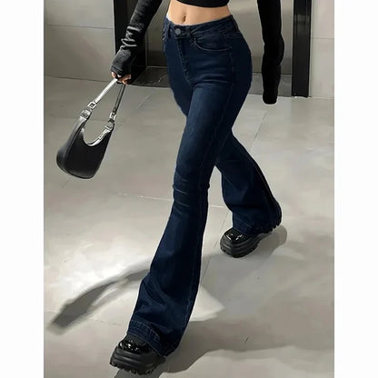 High waist flared jeans light blue denim front view women FTF Market UK