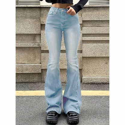 Stretch bootcut high waist flared jeans light blue denim women FTF Market UK