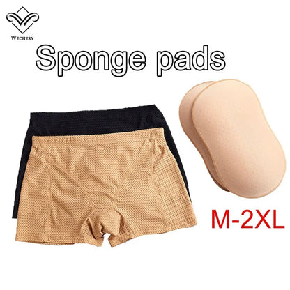Beige boxer briefs with a beige sponge pad and 'Wcheery' branding on a white background.