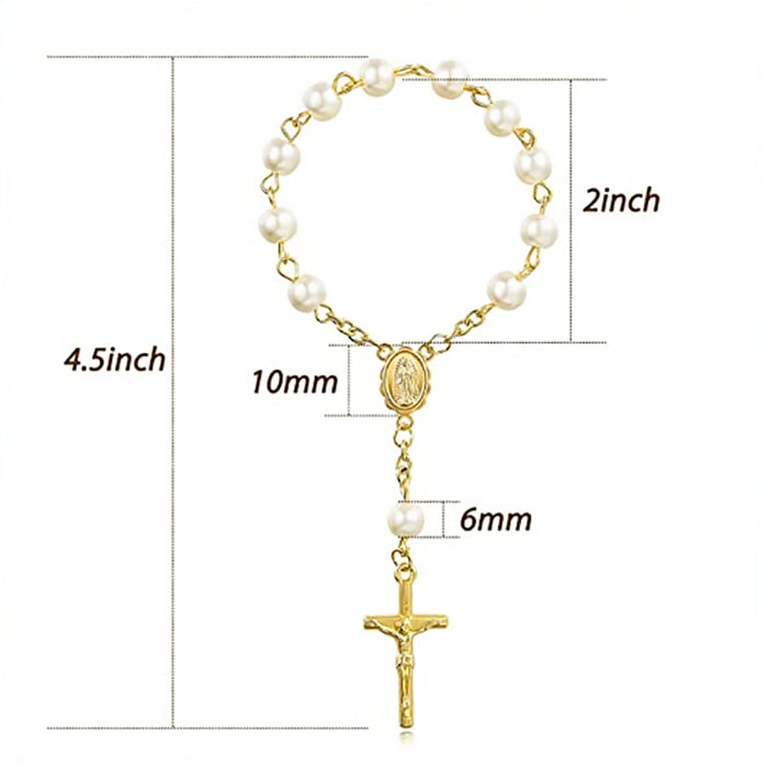Holy Cross Mini Prayer Rosary Imitation Pearl Keepsake -Favor - Silver or Gold