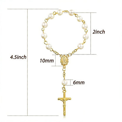Holy Cross Mini Prayer Rosary Imitation Pearl Keepsake -Favor - Silver or Gold