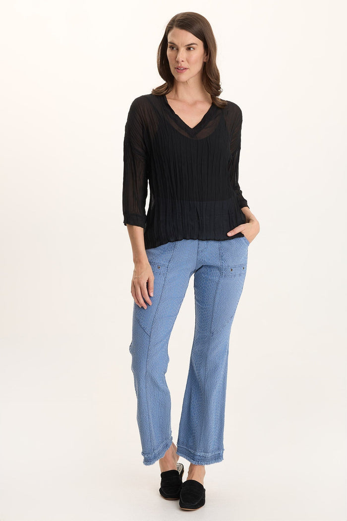 XCVI Hoyt Crinkle Pleat 3/4-Sleeve V-Neck