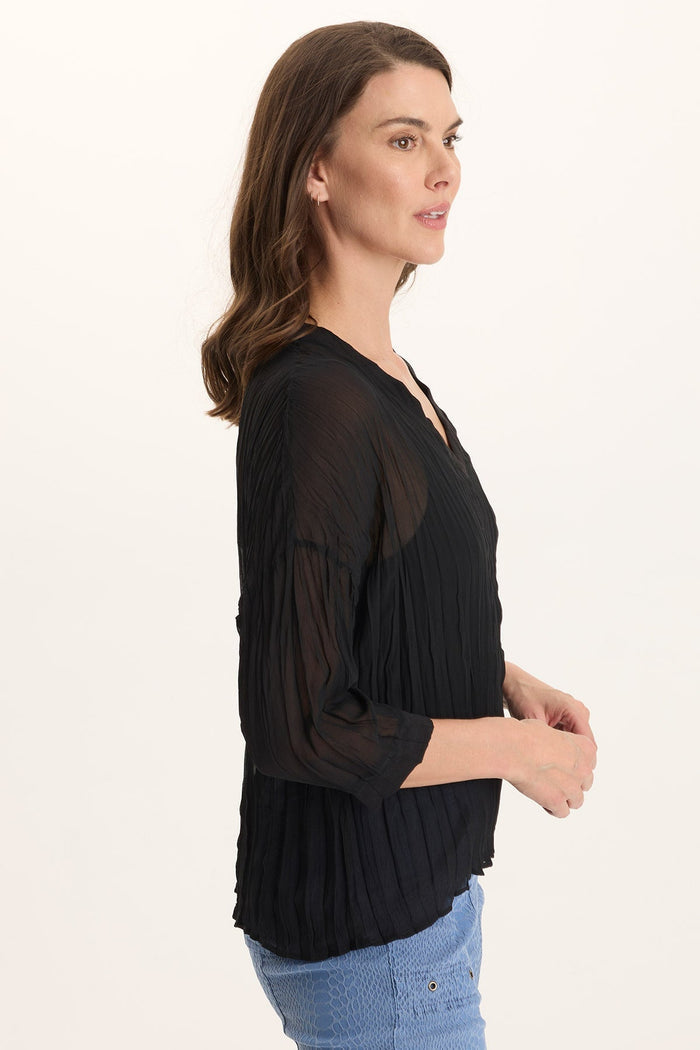 XCVI Hoyt Crinkle Pleat 3/4-Sleeve V-Neck
