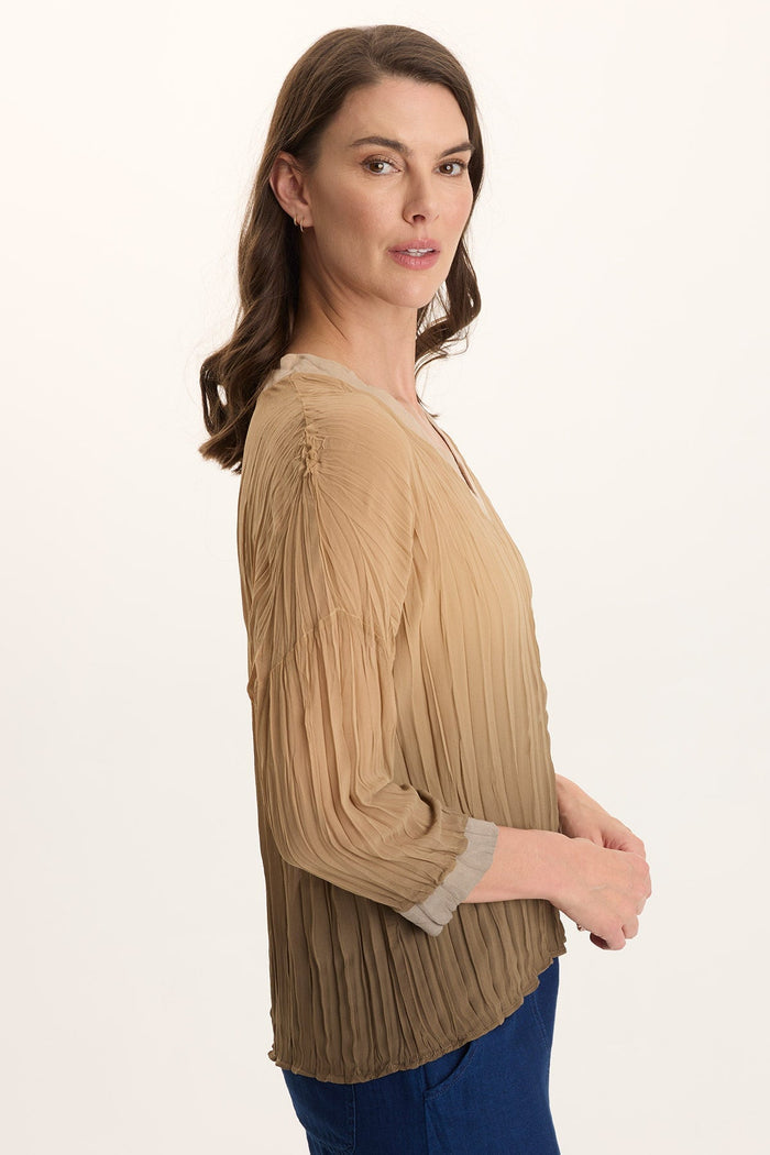 XCVI Hoyt Crinkle Pleat 3/4-Sleeve V-Neck