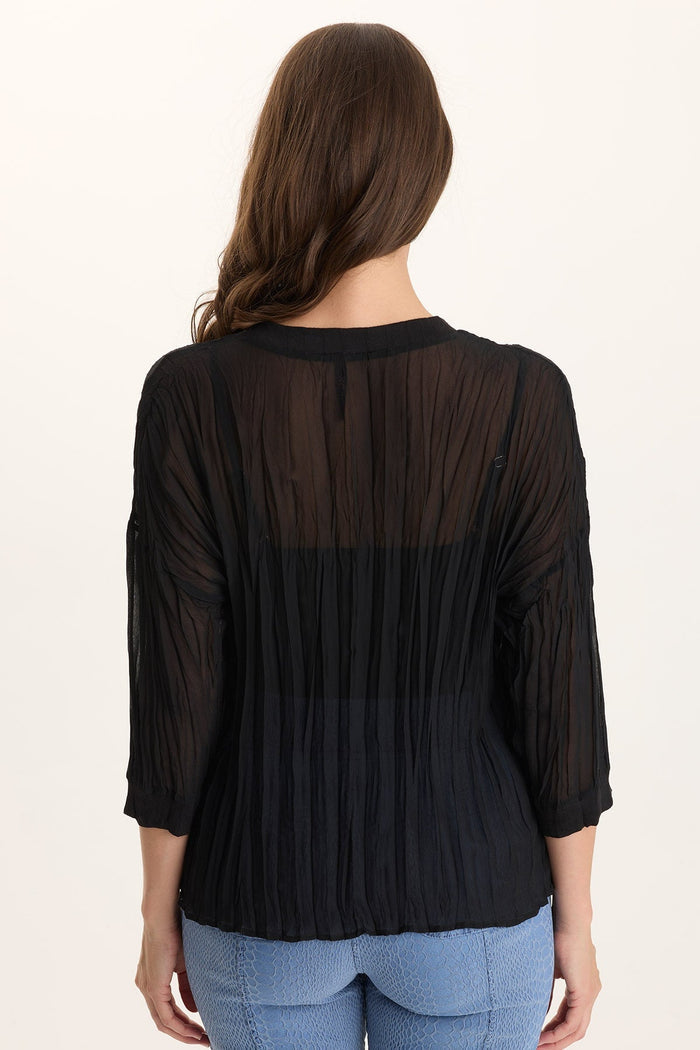 XCVI Hoyt Crinkle Pleat 3/4-Sleeve V-Neck