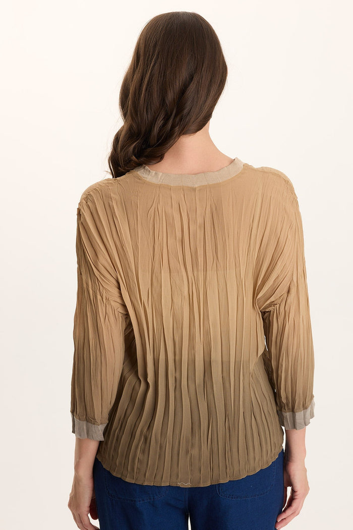 XCVI Hoyt Crinkle Pleat 3/4-Sleeve V-Neck