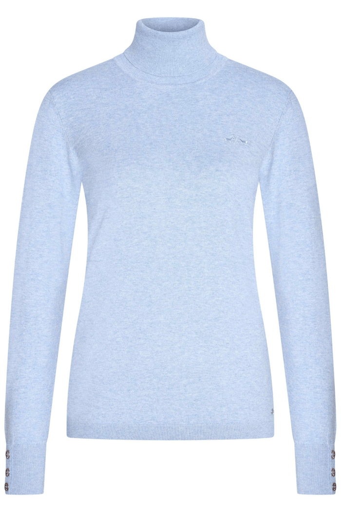 Dotique HV Society light blue roll neck jumper with ribbed cuffs and button detail