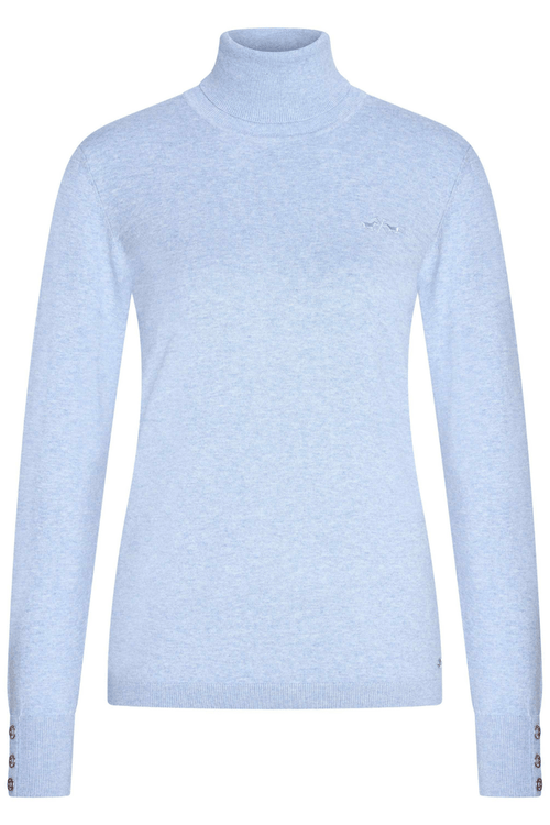 Dotique HV Society light blue roll neck jumper with ribbed cuffs and button detail