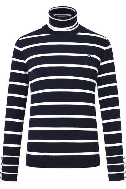 HV Society Jumper HVSXandra Navy 0409103856 navy and white striped turtleneck Shop HV Society at Dotique