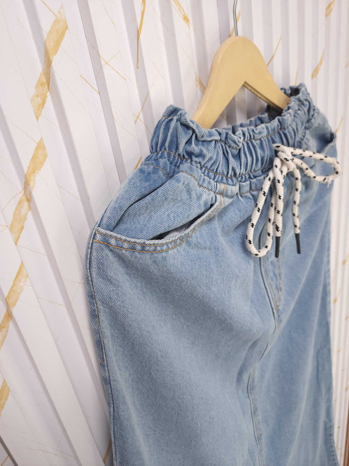 Ice Blue Wide Leg Denim Skirt